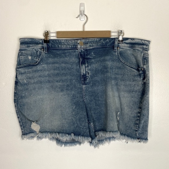 Lane Bryant Boyfriend Denim Short Sz 22 Flex Magic Waistband Raw Hem Distressed - Picture 1 of 9